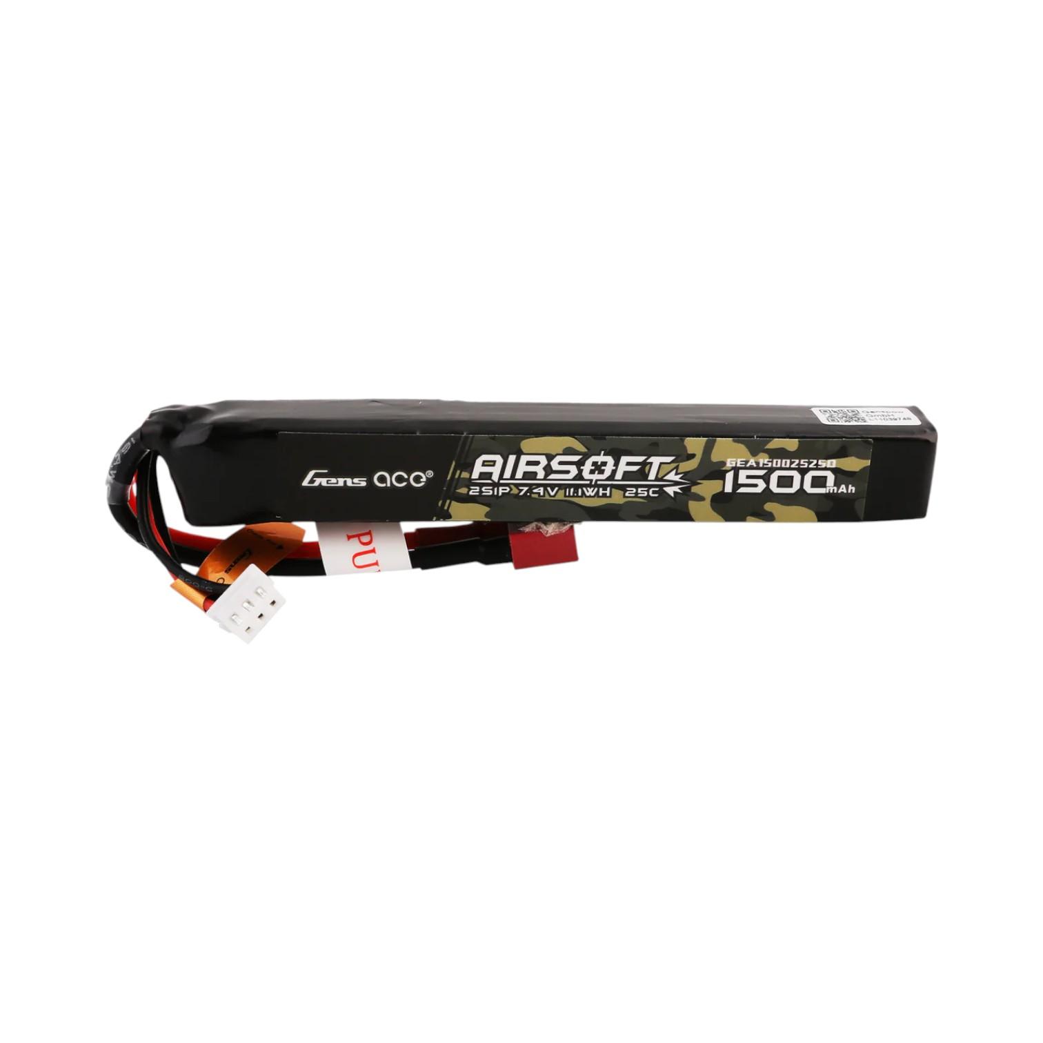 Gens ace 25C 1500mAh 2S1P 7.4V Airsoft Gun Lipo Battery with T Plug